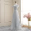 Affordable Grey Evening Dresses  2020 A-Line / Princess Off-The-Shoulder Spaghetti Straps Short Sleeve Glitter Tulle Floor-Length / Long Ruffle Backless Formal Dresses