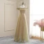Affordable Grey Evening Dresses  2020 A-Line / Princess Off-The-Shoulder Spaghetti Straps Short Sleeve Glitter Tulle Floor-Length / Long Ruffle Backless Formal Dresses