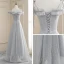 Affordable Grey Evening Dresses  2020 A-Line / Princess Off-The-Shoulder Spaghetti Straps Short Sleeve Glitter Tulle Floor-Length / Long Ruffle Backless Formal Dresses
