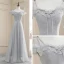 Affordable Grey Evening Dresses  2020 A-Line / Princess Off-The-Shoulder Spaghetti Straps Short Sleeve Glitter Tulle Floor-Length / Long Ruffle Backless Formal Dresses