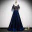 Best Royal Blue Satin Evening Dresses  2020 A-Line / Princess V-Neck Short Sleeve Beading Tassel Floor-Length / Long Ruffle Backless Formal Dresses