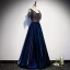 Best Royal Blue Satin Evening Dresses  2020 A-Line / Princess V-Neck Short Sleeve Beading Tassel Floor-Length / Long Ruffle Backless Formal Dresses