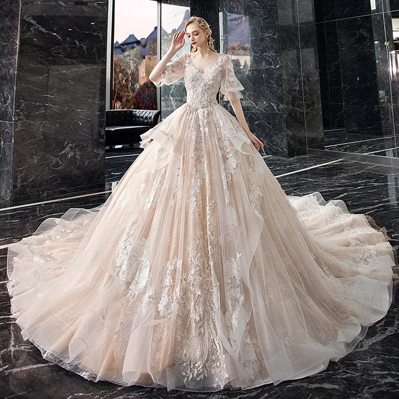 chinese dress ladies V Back Lace A Line Wedding Dresses 2020 vestido de novia - main image 0