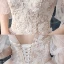 Eleganta Champagne Bröllopsklänningar 2020 Prinsessa V-Hals Pösigt 1/2 ärm Halterneck Appliqués Spets Beading Cathedral Train Ruffle