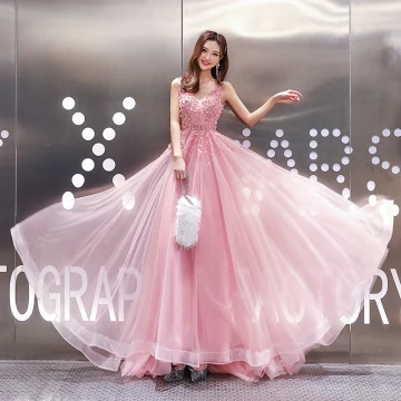 High End Candy Roze Avondjurken 2020 A Lijn V Hals Mouwloos Appliques Kant Kralen Sweep Trein Ruche Ruglooze Gelegenheid Jurken