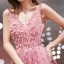 Haut de Gamme Rose Bonbon Robe De Soirée 2020 Princesse V-Cou Sans Manches Appliques En Dentelle Perlage Train De Balayage Volants Dos Nu Robe De Ceremonie