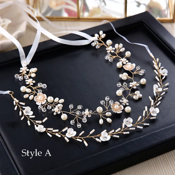 Elegant Ivory Headbands 2020 Metal Lace-up Rhinestone Pearl Headpieces Earrings Wedding Bridal Hair Accessories