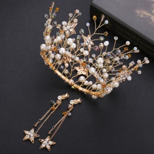 Luxe Doré Accessoire Cheveux Mariage 2020 Alliage Perle Cristal Tiare Gland Boucles D 039 Oreilles Mariage Accessorize