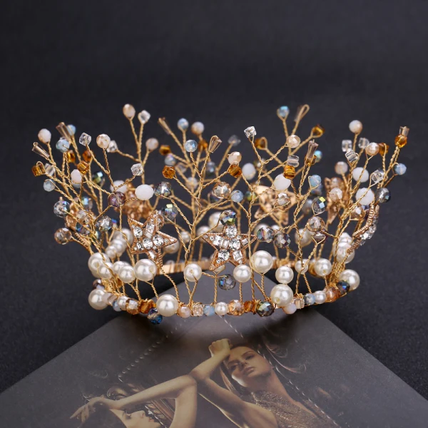 Luxury / Gorgeous Gold Bridal Hair Accessories 2020 Alloy Pearl Crystal Tiara Tassel Earrings Wedding Accessories