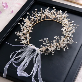 Elegant Gold Headbands 2020 Alloy Crystal Lace Up Headpieces Wedding Bridal Hair Accessories