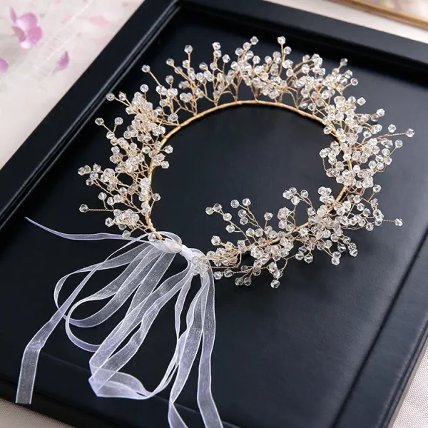 Elegante Gold Stirnbänder 2020 Legierung Kristall Schnüren Kopfschmuck Hochzeit Haarschmuck Braut