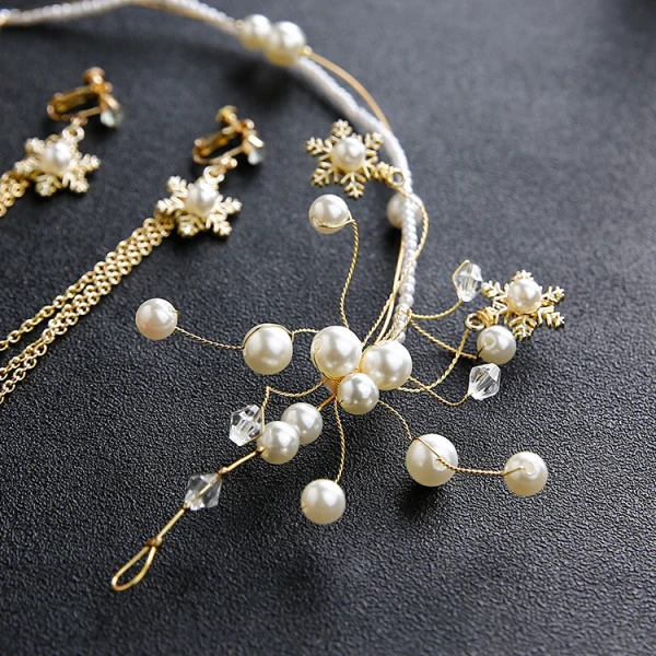 Chic / Beautiful Gold Bridal Jewelry 2020 Metal Pearl Crystal Headpieces Tassel Earrings Wedding Accessories