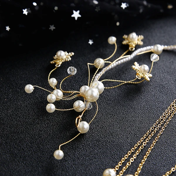 Chic / Beautiful Gold Bridal Jewelry 2020 Metal Pearl Crystal Headpieces Tassel Earrings Wedding Accessories