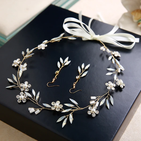 Elegant Gold Headbands 2020 Metal Beading Rhinestone Lace-up Headpieces Wedding Accessories