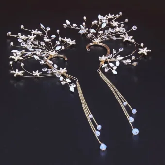 Amazing Unique Gold Wedding Bridal Jewelry 2020 Metal Beading Rhinestone Tassel Earrings Accessories