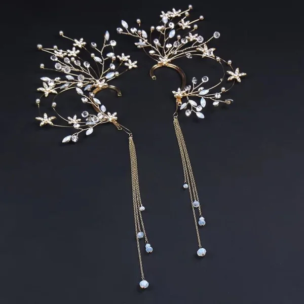 Amazing / Unique Gold Wedding Bridal Jewelry 2020 Metal Beading Rhinestone Tassel Earrings Accessories