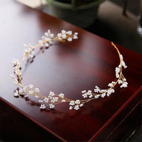 Schlicht Gold Haarschmuck Braut  2020 Metall Perlenstickerei Kopfschmuck Hochzeit Brautaccessoires
