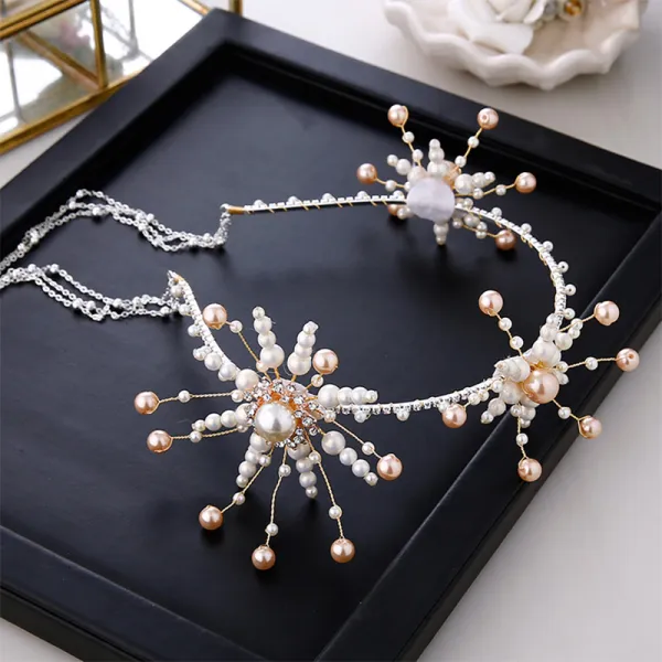 Chic / Beautiful Silver Bridal Hair Accessories 2020 Metal Pearl Tassel Headpieces Wedding Accessories