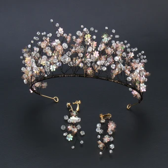 Colored Black Bridal Jewelry 2020 Alloy Beading Sequins Tiara Earrings Wedding Accessories