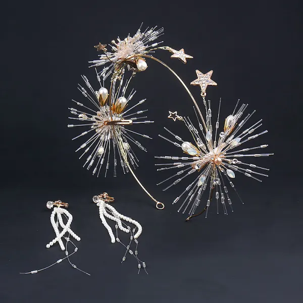 Unika Guld Hårsmycken Tassel Örhängen 2019 Metall Beading Pärla Rhinestone Bröllop Brudsmycken Tillbehör