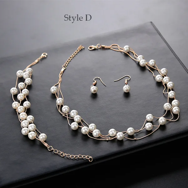 Modest / Simple Ivory Pearl Necklace 2020 Metal Wedding Bridal Jewelry Accessories