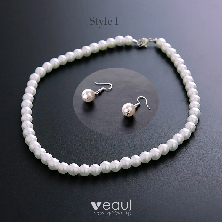 Modest / Simple Ivory Pearl Necklace 2020 Metal Wedding Bridal Jewelry  Accessories