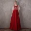 Modern / Fashion Red Prom Dresses 2018 A-Line / Princess Scoop Neck 1/2 Sleeves Appliques Lace Beading Sash Floor-Length / Long Ruffle Backless Formal Dresses