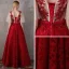 Modern / Fashion Red Prom Dresses 2018 A-Line / Princess Scoop Neck 1/2 Sleeves Appliques Lace Beading Sash Floor-Length / Long Ruffle Backless Formal Dresses