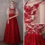 Modern / Fashion Red Prom Dresses 2018 A-Line / Princess Scoop Neck 1/2 Sleeves Appliques Lace Beading Sash Floor-Length / Long Ruffle Backless Formal Dresses