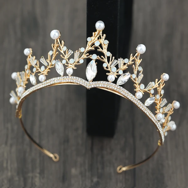 Chic / Beautiful Gold Tiara Earrings Necklace 2019 Metal Rhinestone Pearl Bridal Jewelry Wedding Accessories