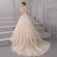 Classy Champagne Wedding Dresses 2020 A-Line / Princess Shoulders Short Sleeve Backless Glitter Tulle Appliques Lace Beading Court Train Ruffle