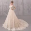 Classy Champagne Wedding Dresses 2020 A-Line / Princess Shoulders Short Sleeve Backless Glitter Tulle Appliques Lace Beading Court Train Ruffle