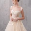 Classy Champagne Wedding Dresses 2020 A-Line / Princess Shoulders Short Sleeve Backless Glitter Tulle Appliques Lace Beading Court Train Ruffle
