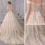 Classy Champagne Wedding Dresses 2020 A-Line / Princess Shoulders Short Sleeve Backless Glitter Tulle Appliques Lace Beading Court Train Ruffle