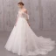 Illusion Ivory See-through Wedding Dresses 2020 A-Line / Princess Scoop Neck Short Sleeve Appliques Lace Beading Pearl Chapel Train Ruffle