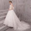 Illusion Ivory See-through Wedding Dresses 2020 A-Line / Princess Scoop Neck Short Sleeve Appliques Lace Beading Pearl Chapel Train Ruffle