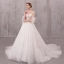 Illusion Ivory See-through Wedding Dresses 2020 A-Line / Princess Scoop Neck Short Sleeve Appliques Lace Beading Pearl Chapel Train Ruffle