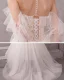 Illusion Ivory See-through Wedding Dresses 2020 A-Line / Princess Scoop Neck Short Sleeve Appliques Lace Beading Pearl Chapel Train Ruffle