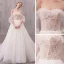 Illusion Ivory See-through Wedding Dresses 2020 A-Line / Princess Scoop Neck Short Sleeve Appliques Lace Beading Pearl Chapel Train Ruffle