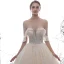 Luxury / Gorgeous Champagne Wedding Dresses 2020 A-Line / Princess Off-The-Shoulder Short Sleeve Backless Glitter Tulle Appliques Lace Sequins Beading Cathedral Train Ruffle