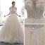 Luxury / Gorgeous Champagne Wedding Dresses 2020 A-Line / Princess Off-The-Shoulder Short Sleeve Backless Glitter Tulle Appliques Lace Sequins Beading Cathedral Train Ruffle