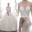 Étourdissant Ivoire Transparentes Étoile Robe De Mariée 2020 Robe Boule Col Haut Manches Longues Dos Nu Glitter Tulle Fait main Perlage Cathedral Train Volants