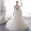Sexy Champagne See-through Wedding Dresses 2020 A-Line / Princess High Neck Puffy Long Sleeve Appliques Lace Beading Pearl Chapel Train Ruffle