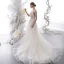 Sexy Champagne See-through Wedding Dresses 2020 A-Line / Princess High Neck Puffy Long Sleeve Appliques Lace Beading Pearl Chapel Train Ruffle