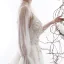 Sexy Champagne See-through Wedding Dresses 2020 A-Line / Princess High Neck Puffy Long Sleeve Appliques Lace Beading Pearl Chapel Train Ruffle