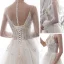 Sexy Champagne See-through Wedding Dresses 2020 A-Line / Princess High Neck Puffy Long Sleeve Appliques Lace Beading Pearl Chapel Train Ruffle