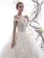 Luxury / Gorgeous Champagne Wedding Dresses 2020 Ball Gown Off-The-Shoulder Short Sleeve Backless Appliques Flower Feather Beading Cathedral Train Ruffle