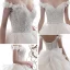 Luxury / Gorgeous Champagne Wedding Dresses 2020 Ball Gown Off-The-Shoulder Short Sleeve Backless Appliques Flower Feather Beading Cathedral Train Ruffle