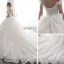 Luxury / Gorgeous Champagne Wedding Dresses 2020 Ball Gown Off-The-Shoulder Short Sleeve Backless Appliques Flower Feather Beading Cathedral Train Ruffle