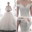 Luxury / Gorgeous Champagne Wedding Dresses 2020 Ball Gown Off-The-Shoulder Short Sleeve Backless Appliques Flower Feather Beading Cathedral Train Ruffle